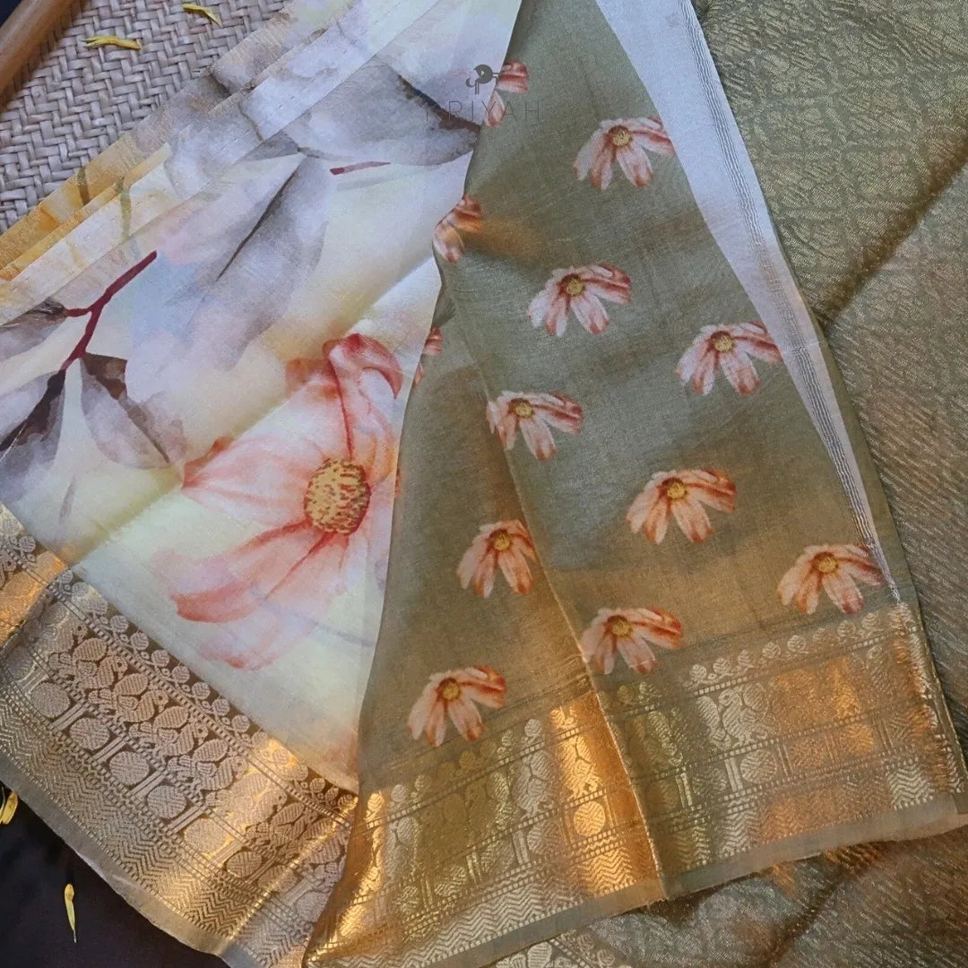 Printed wrinkle crepe Saree