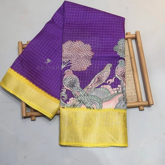 DOLA SILK SAREE WITH BIRD PRINT - pink